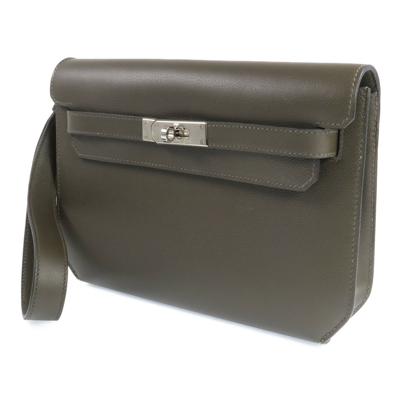HERMES Evercolor皮革Kelly Depeches 25銀扣手拿包Vert Maquies-1