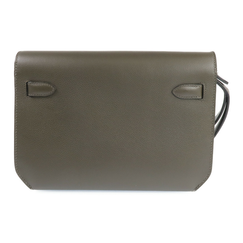 HERMES Evercolor皮革Kelly Depeches 25銀扣手拿包Vert Maquies-2