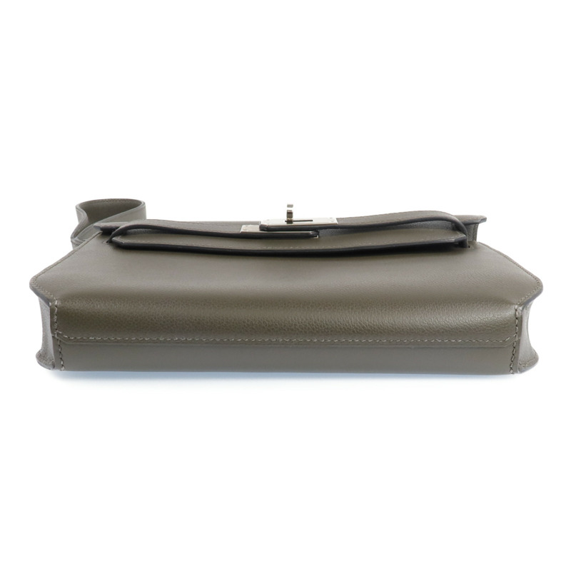 HERMES Evercolor皮革Kelly Depeches 25銀扣手拿包Vert Maquies-3