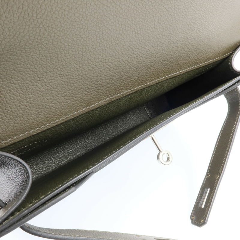 HERMES Evercolor皮革Kelly Depeches 25銀扣手拿包Vert Maquies-4