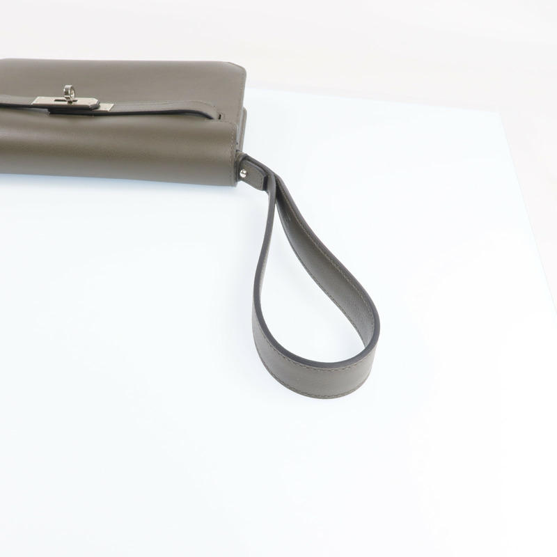HERMES Evercolor皮革Kelly Depeches 25銀扣手拿包Vert Maquies-5