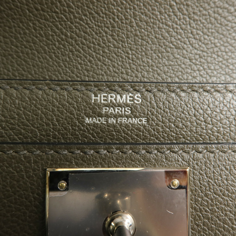 HERMES Evercolor皮革Kelly Depeches 25銀扣手拿包Vert Maquies-6