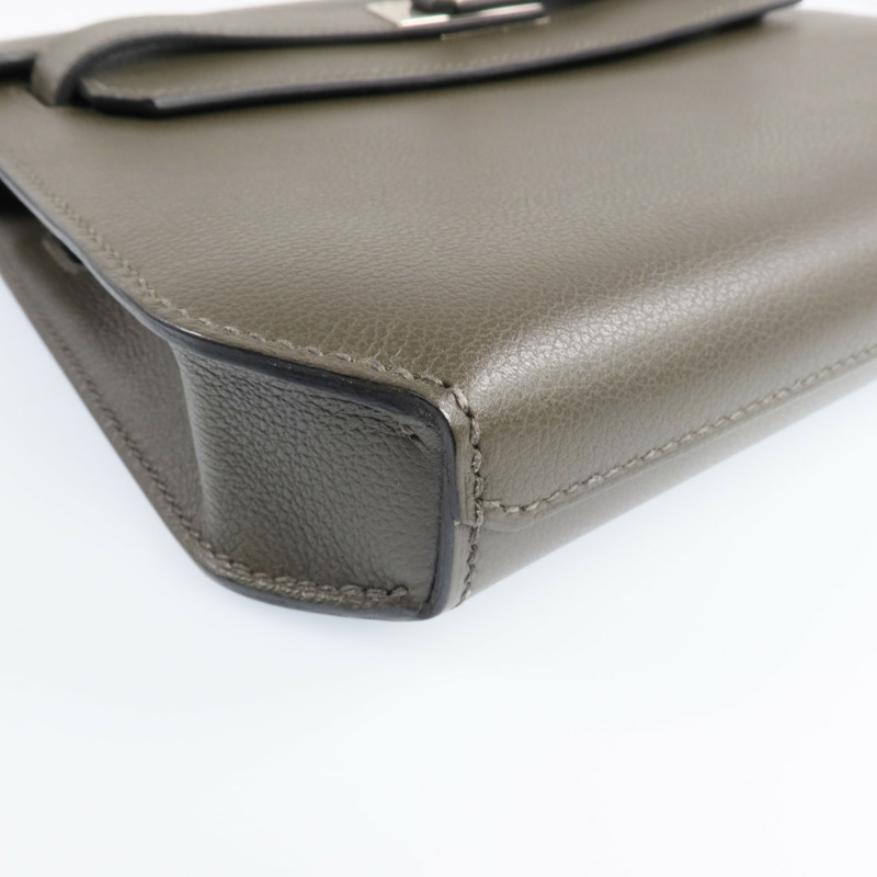 HERMES Evercolor皮革Kelly Depeches 25銀扣手拿包Vert Maquies-11