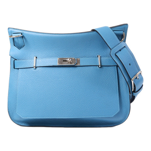 HERMES Clemence皮革Jypesiere 34銀扣肩背袋Turquoise