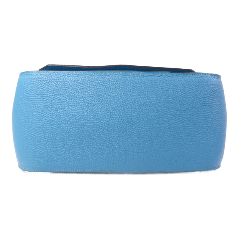 HERMES Clemence皮革Jypesiere 34銀扣肩背袋Turquoise-3