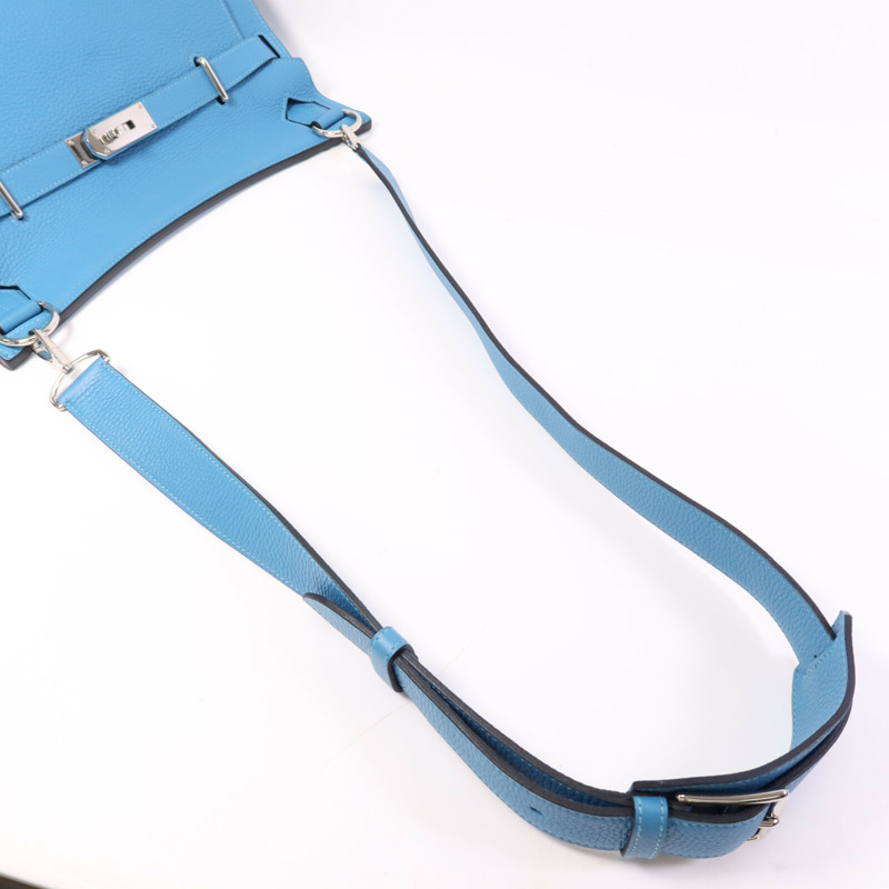 HERMES Clemence皮革Jypesiere 34銀扣肩背袋Turquoise-8