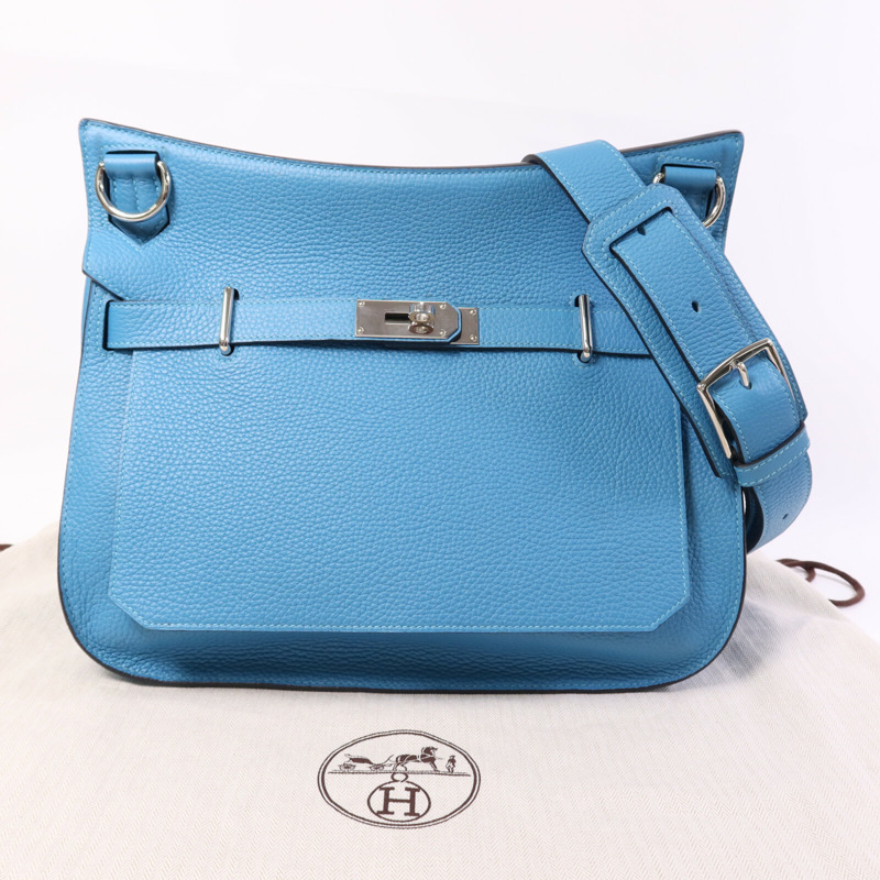 HERMES Clemence皮革Jypesiere 34銀扣肩背袋Turquoise-9