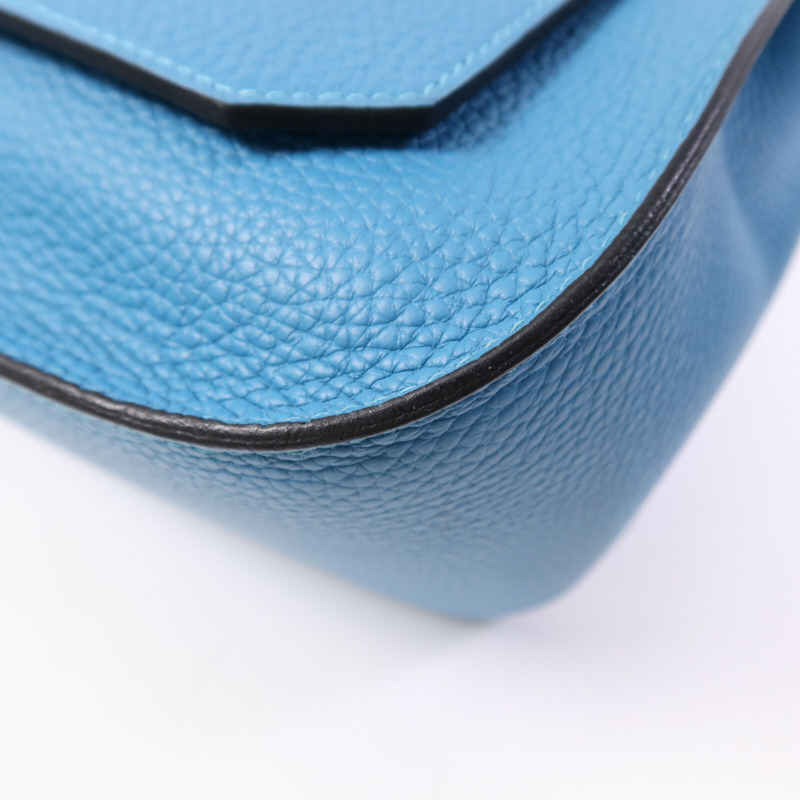 HERMES Clemence皮革Jypesiere 34銀扣肩背袋Turquoise-10
