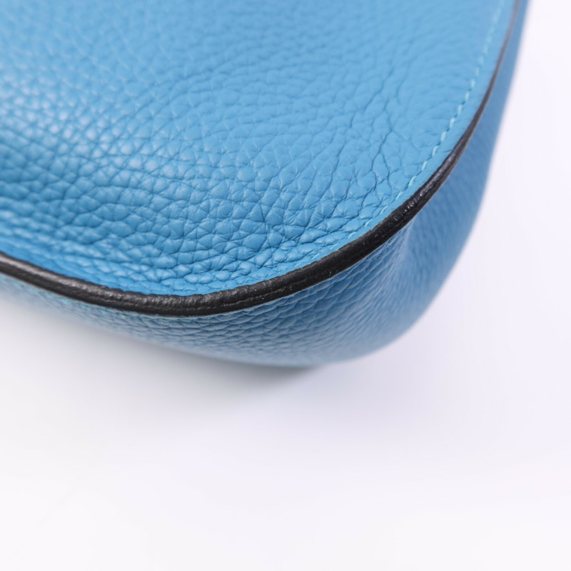 HERMES Clemence皮革Jypesiere 34銀扣肩背袋Turquoise-12