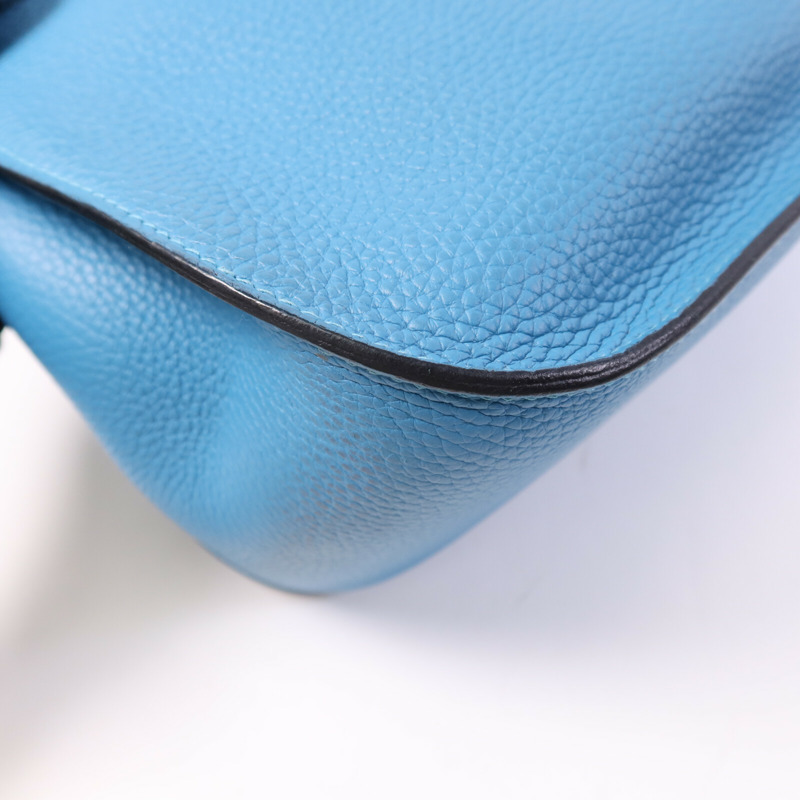 HERMES Clemence皮革Jypesiere 34銀扣肩背袋Turquoise-13