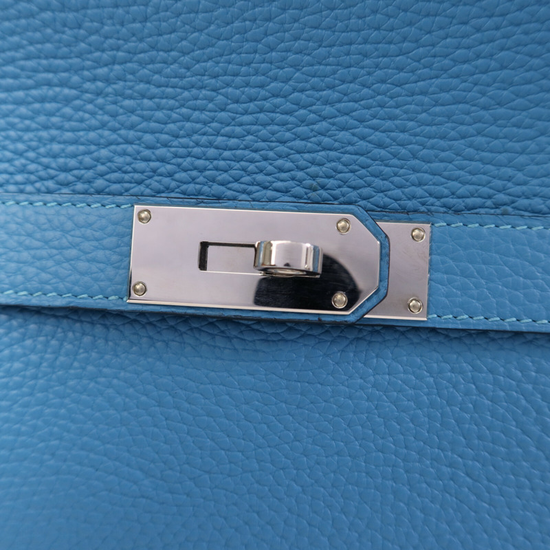 HERMES Clemence皮革Jypesiere 34銀扣肩背袋Turquoise-14