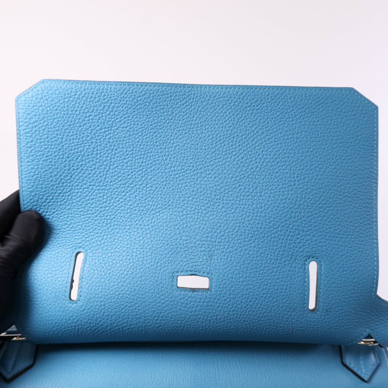 HERMES Clemence皮革Jypesiere 34銀扣肩背袋Turquoise-15