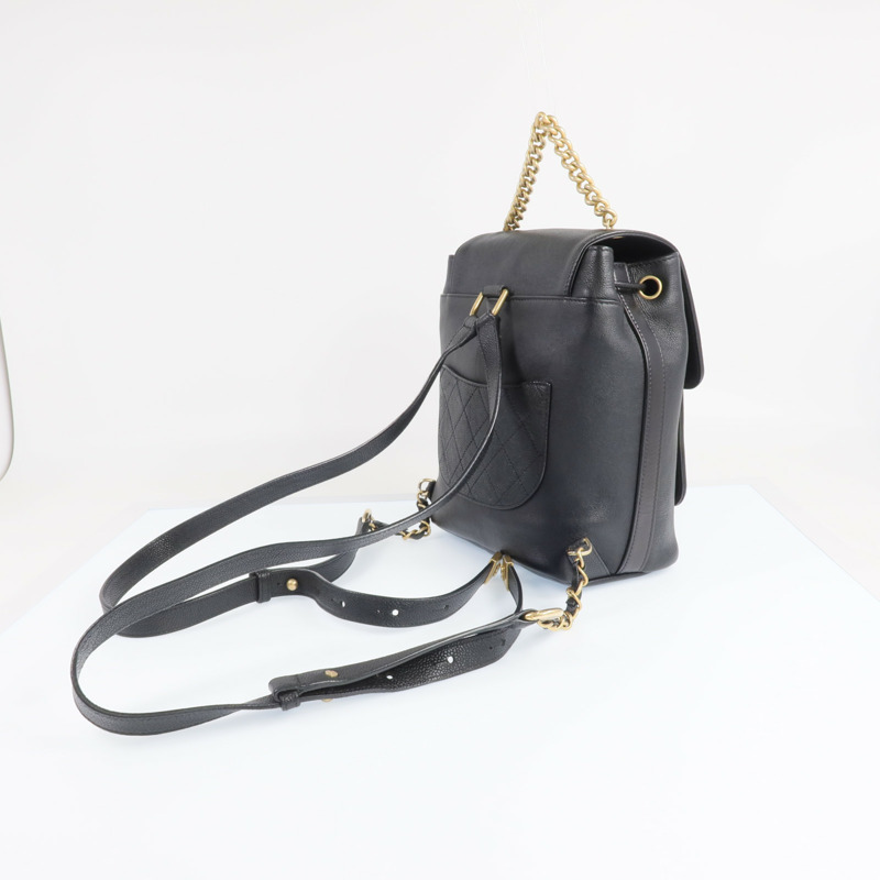 CHANEL 牛皮皮革Backpack金扣背包-8
