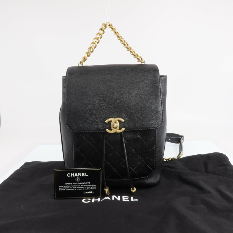 CHANEL 牛皮皮革Backpack金扣背包-9