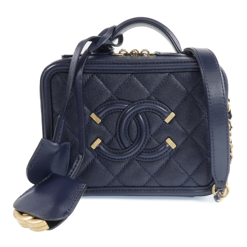 CHANEL 牛皮皮革Vanity Case金扣鏈帶肩背袋-0
