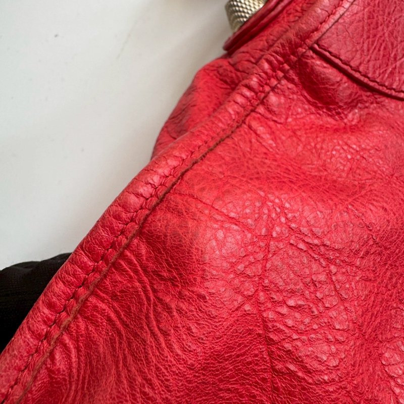 ✨外出無腦帶 BALENCIAGA 紅色皮革鉚釘機車包-27