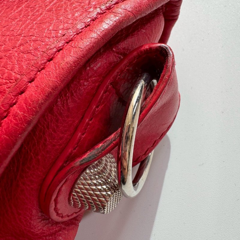 ✨外出無腦帶 BALENCIAGA 紅色皮革鉚釘機車包-29
