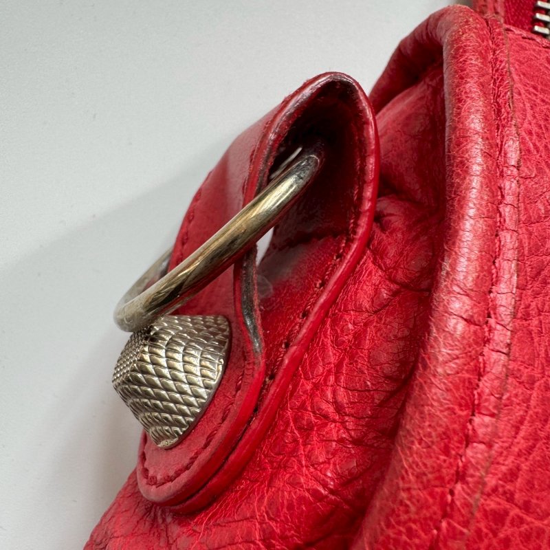 ✨外出無腦帶 BALENCIAGA 紅色皮革鉚釘機車包-35