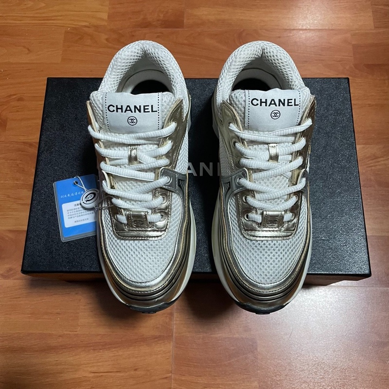 Chanel金角大王運動鞋香奈兒雙C休閒鞋 白金色 34.5碼-2