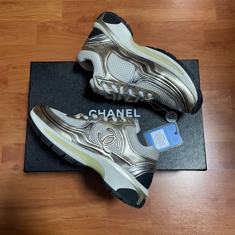 Chanel金角大王運動鞋香奈兒雙C休閒鞋 白金色 34.5碼-8