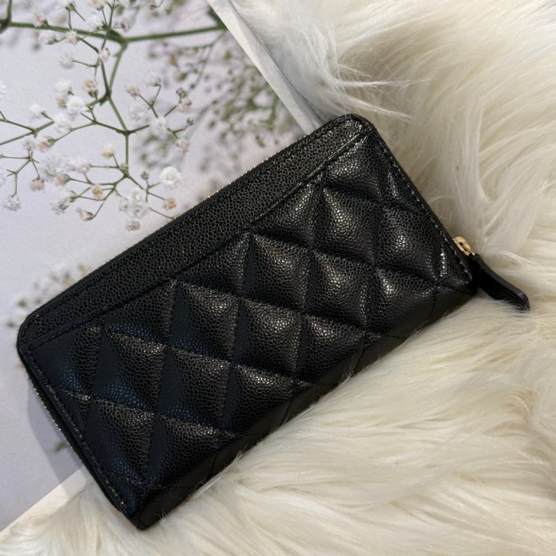 全新 香奈兒黑淡金拉鍊中夾-2