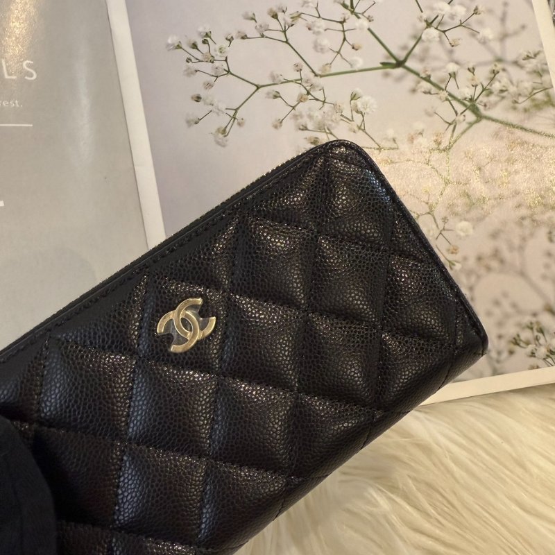 全新 香奈兒黑淡金拉鍊中夾-3