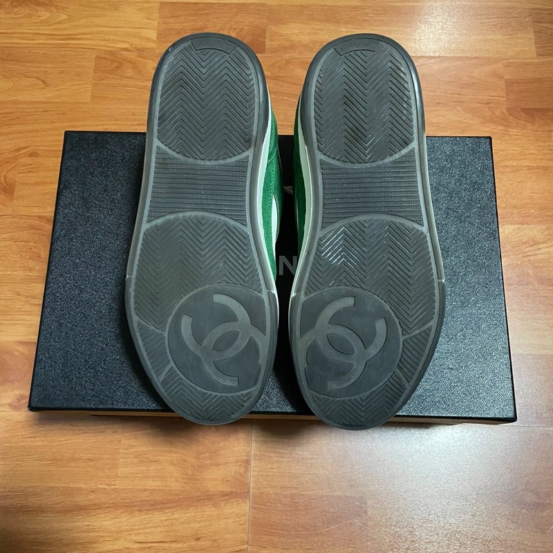 Chanel香奈兒雙C徽標 低幫時尚板鞋 女款 白綠 35.5碼-7