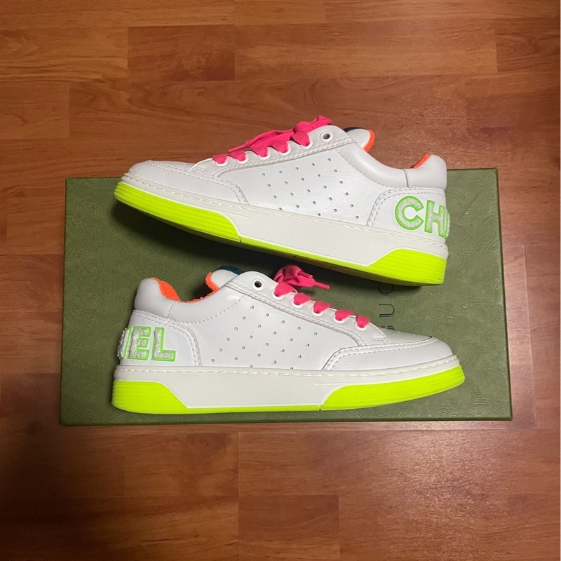 香奈兒正品Chanel休閒鞋 白色 粉綠色 尺碼:37碼-0