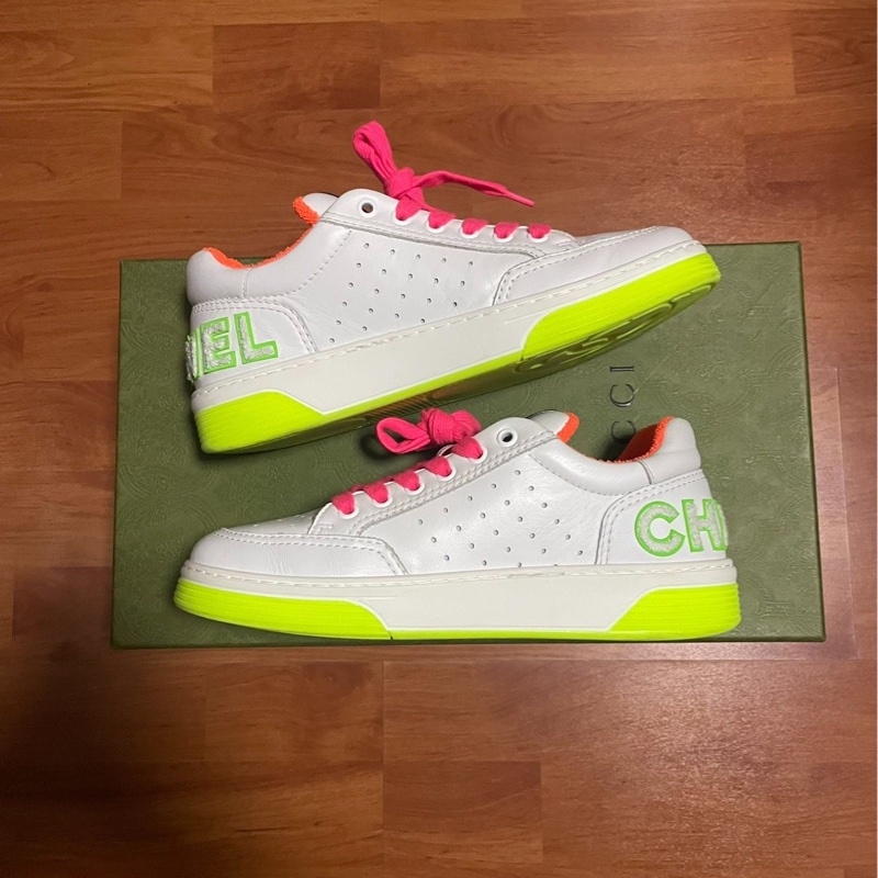 香奈兒正品Chanel休閒鞋 白色 粉綠色 尺碼:37碼-2