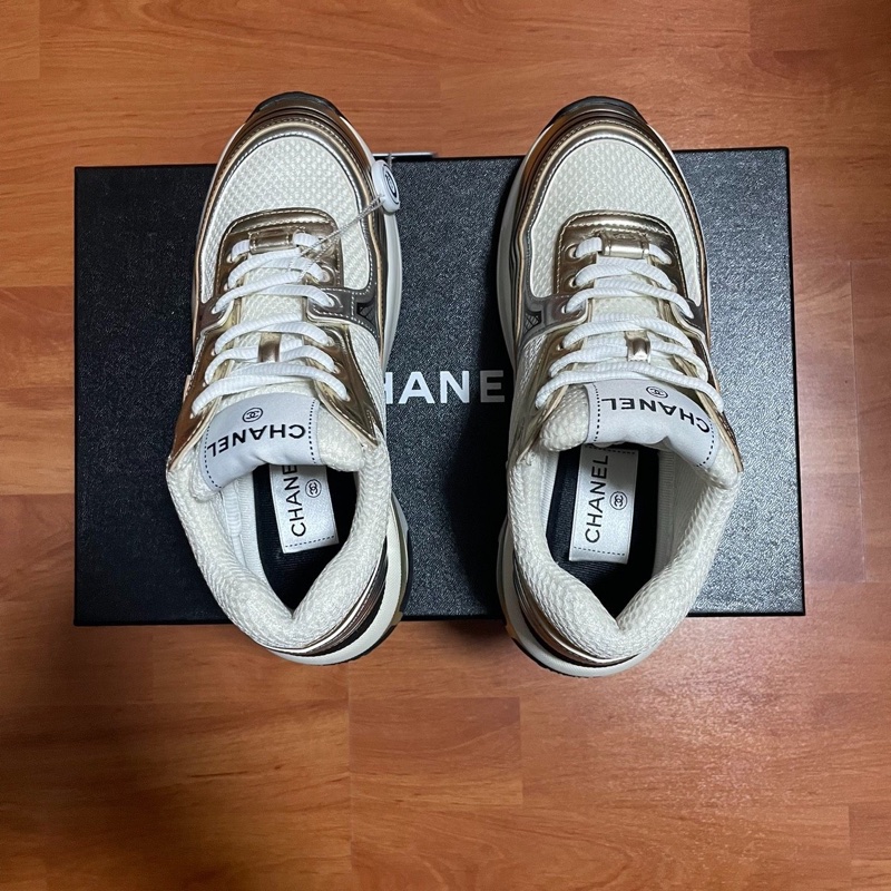 Chanel雙c厚底鞋 香奈兒金角大王休閒鞋 白金色 35碼-4