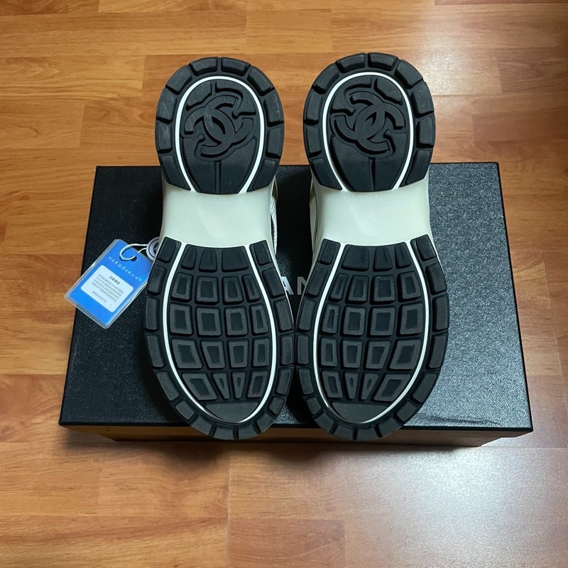 Chanel雙c厚底鞋 香奈兒金角大王休閒鞋 白金色 35碼-8