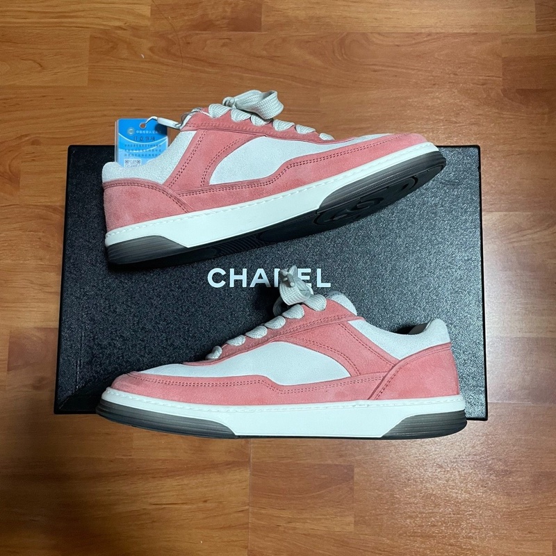Chanel正品香奈兒雙c徽標 低幫板鞋 女款 粉白 36.5碼-1