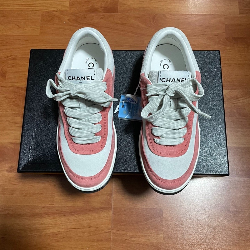 Chanel正品香奈兒雙c徽標 低幫板鞋 女款 粉白 36.5碼-2