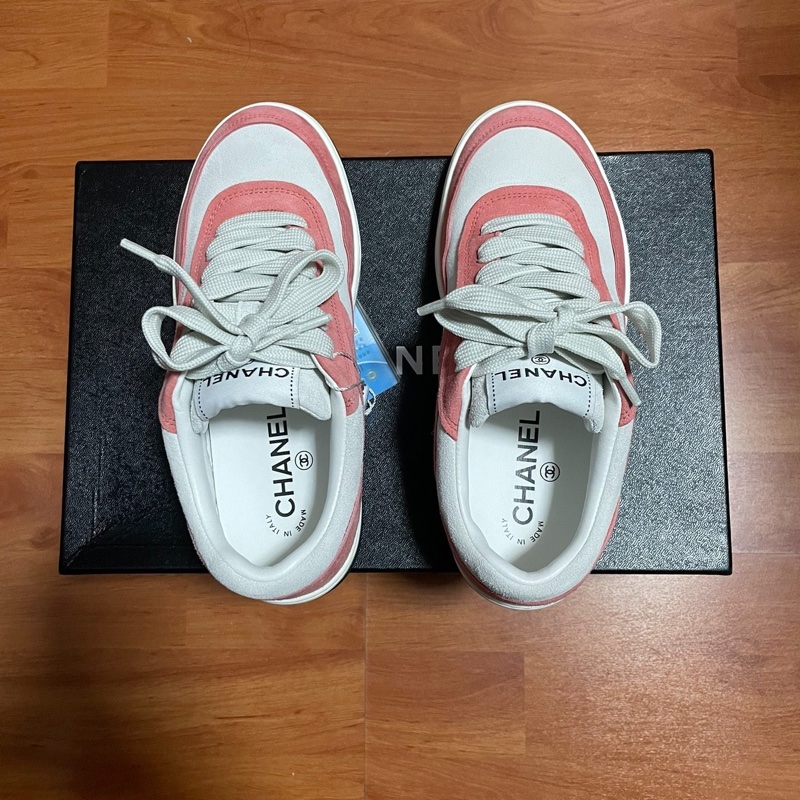 Chanel正品香奈兒雙c徽標 低幫板鞋 女款 粉白 36.5碼-3