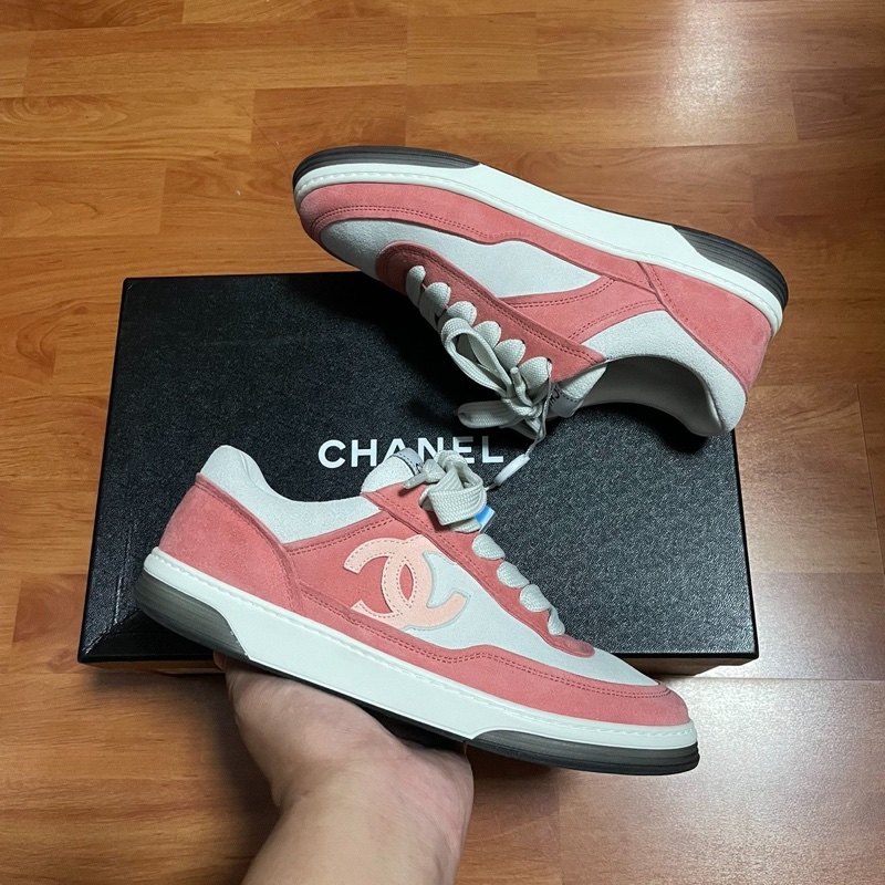 Chanel正品香奈兒雙c徽標 低幫板鞋 女款 粉白 36.5碼-8