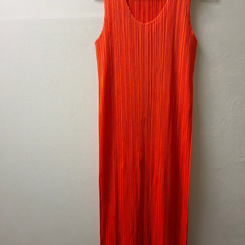 Pleats  please 亮橘色 摺衣 洋裝 4-0