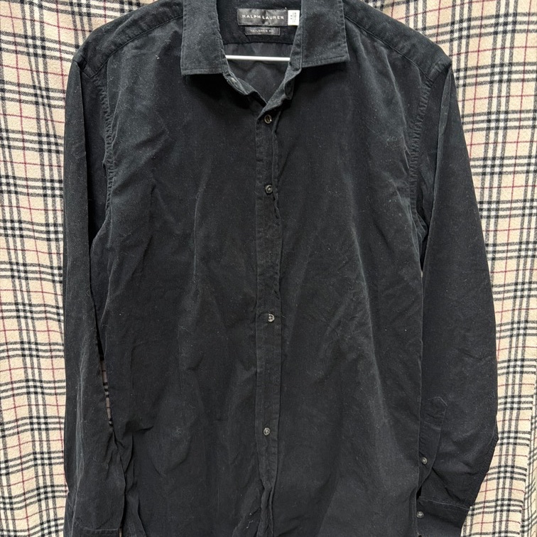 Ralph Lauren polo 黑色 絨 長袖襯衫 義大利-0