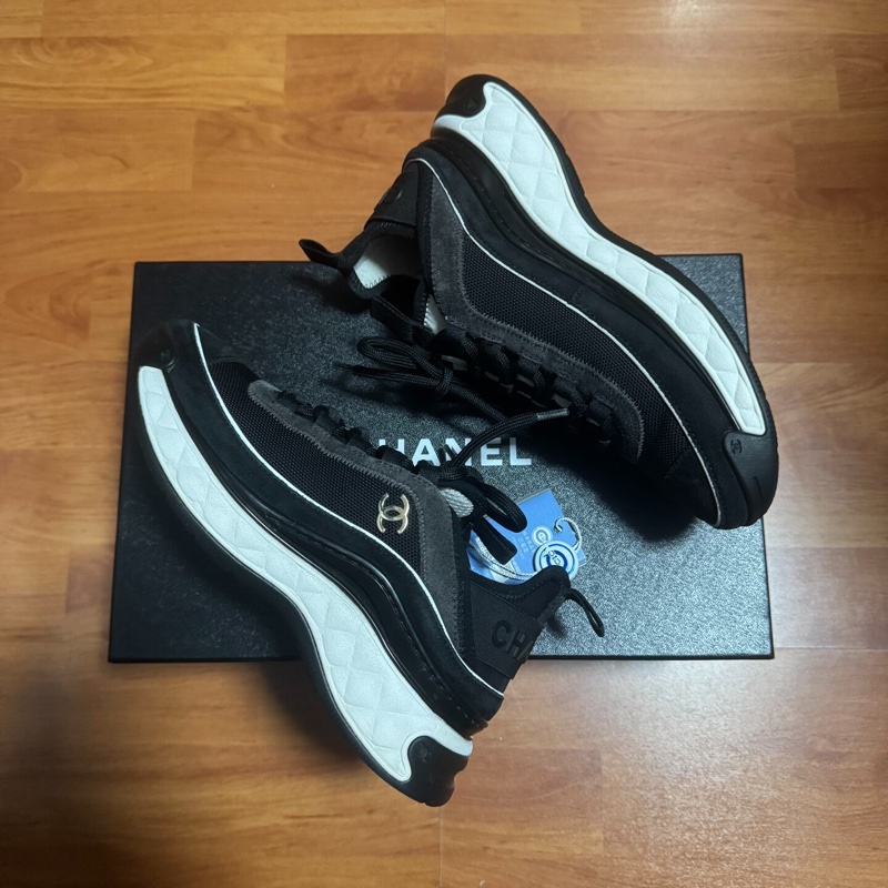 Chanel正品香奈兒運動鞋 低幫徽標休閒鞋 女款 黑色 36碼-7