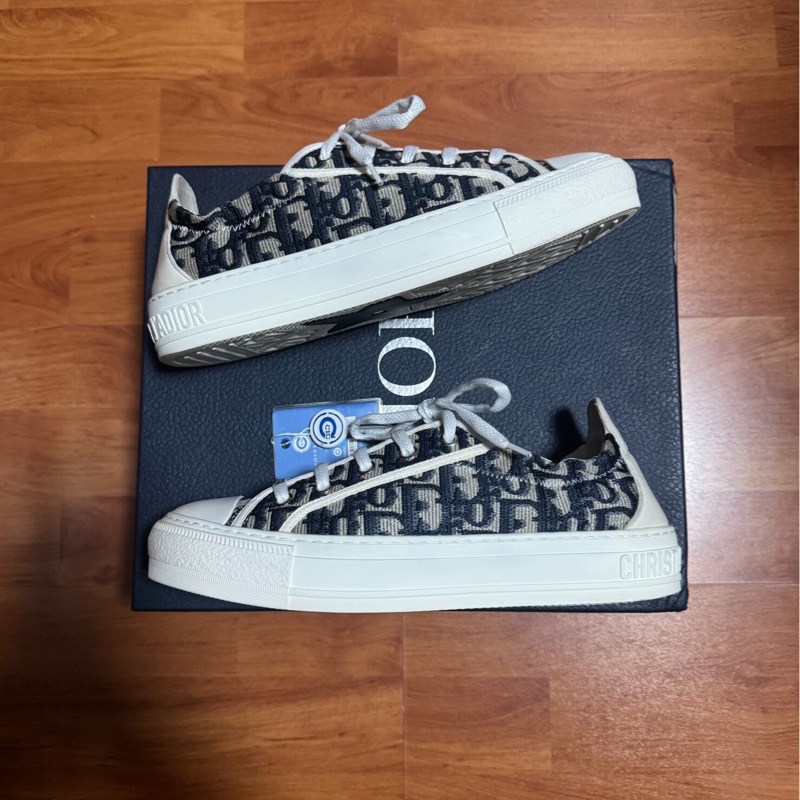 Dior迪奧厚底鞋Walk'n'Dior 棉質刺繡板鞋 深藍色 38.5碼-0