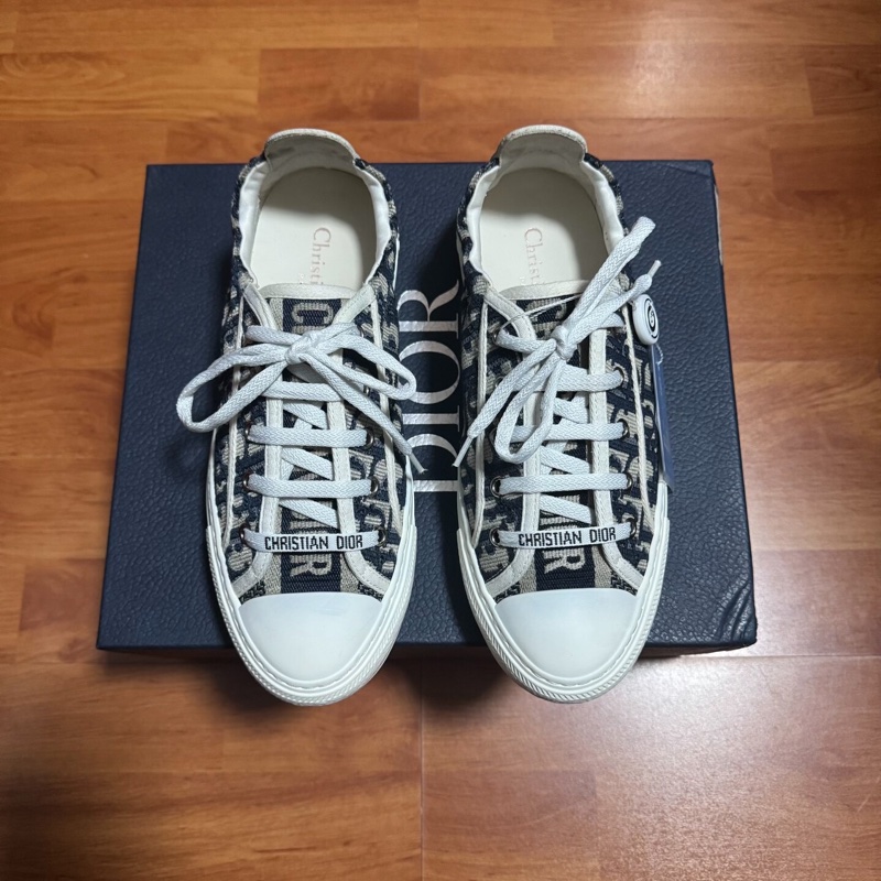 Dior迪奧厚底鞋Walk'n'Dior 棉質刺繡板鞋 深藍色 38.5碼-2