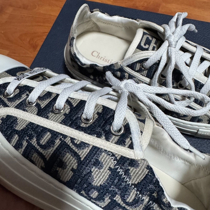 Dior迪奧厚底鞋Walk'n'Dior 棉質刺繡板鞋 深藍色 38.5碼-6