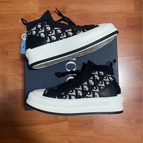 Dior新款中幫滿印厚底鞋迪奧Walk'n 女款 黑白色 39碼