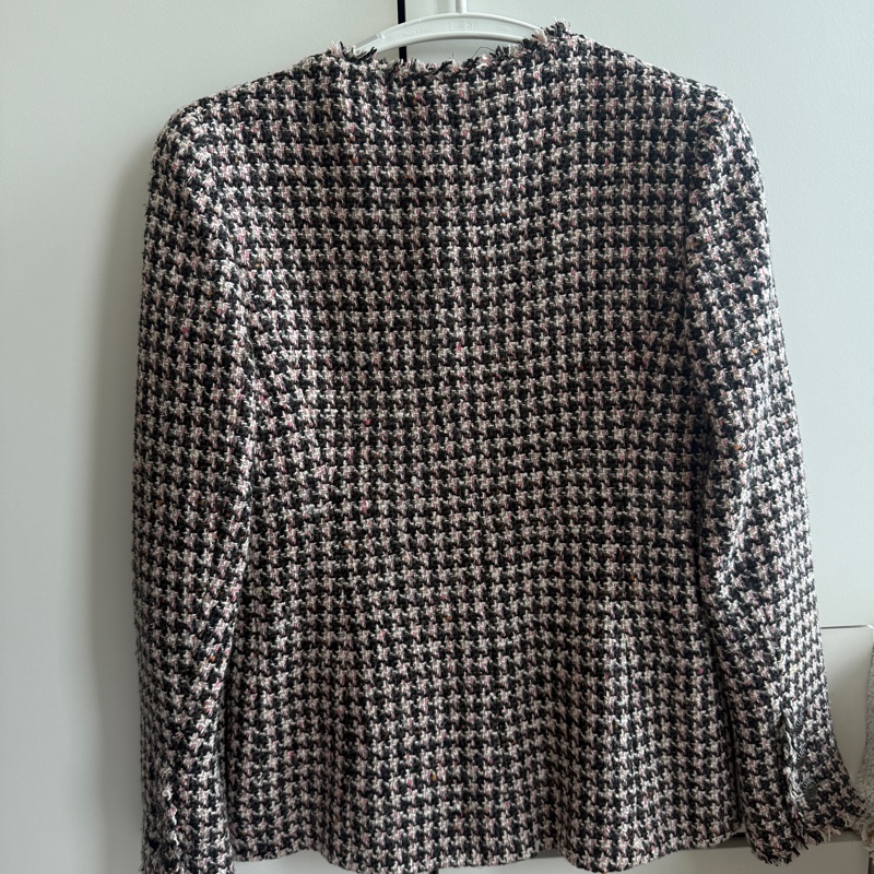 CHANEL/ 香奈儿 黑粉格纹斜纹软呢外套千鳥格38 码-1