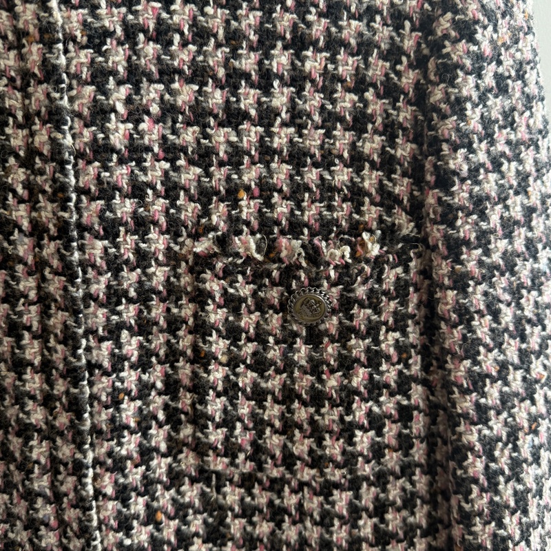 CHANEL/ 香奈儿 黑粉格纹斜纹软呢外套千鳥格38 码-4