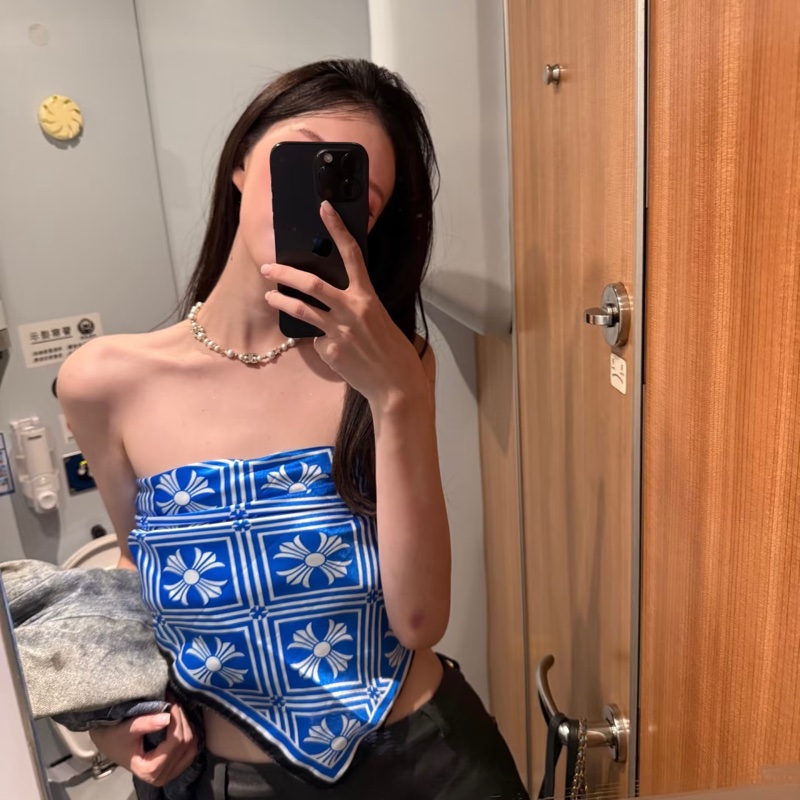 Chrome Hearts 克羅心藍黑白十字花絲巾 Math Plus Scarf-1