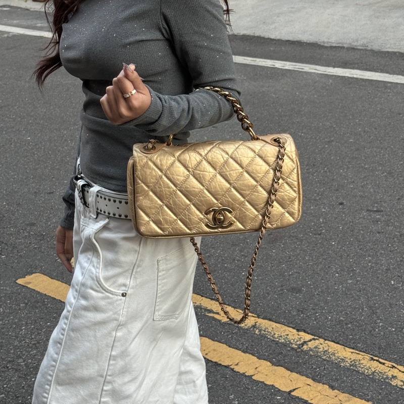 【超級新❗️】 Chanel CF28 極稀有黃金色口蓋包（絕版限量專櫃30萬）-3