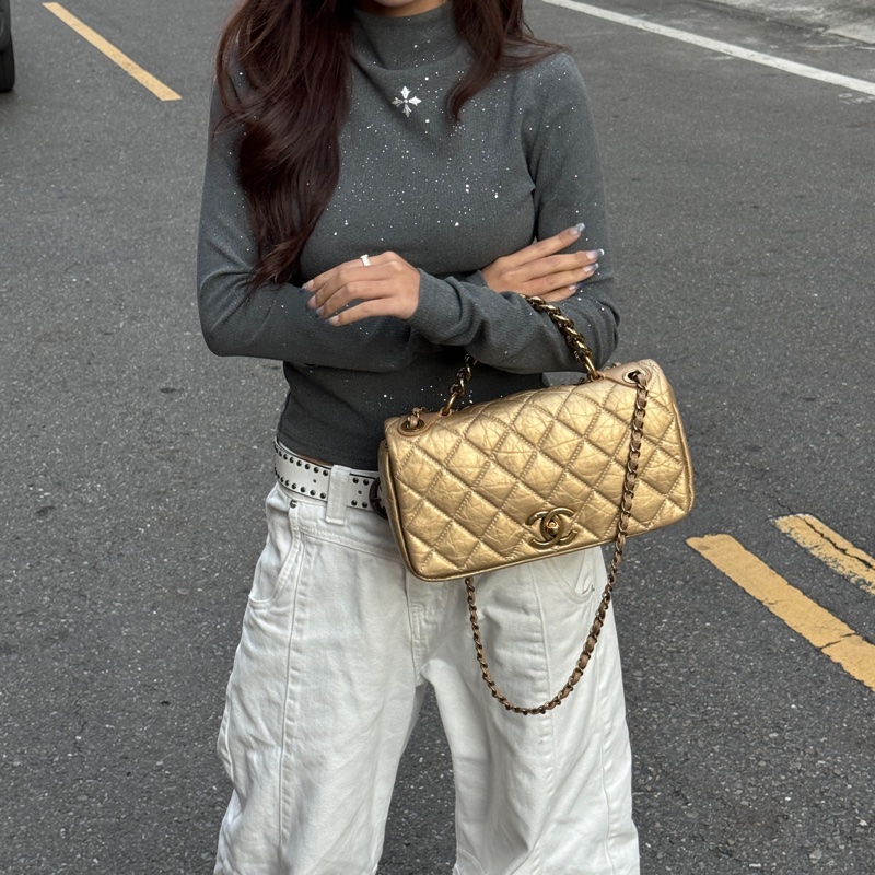 【超級新❗️】 Chanel CF28 極稀有黃金色口蓋包（絕版限量專櫃30萬）-4