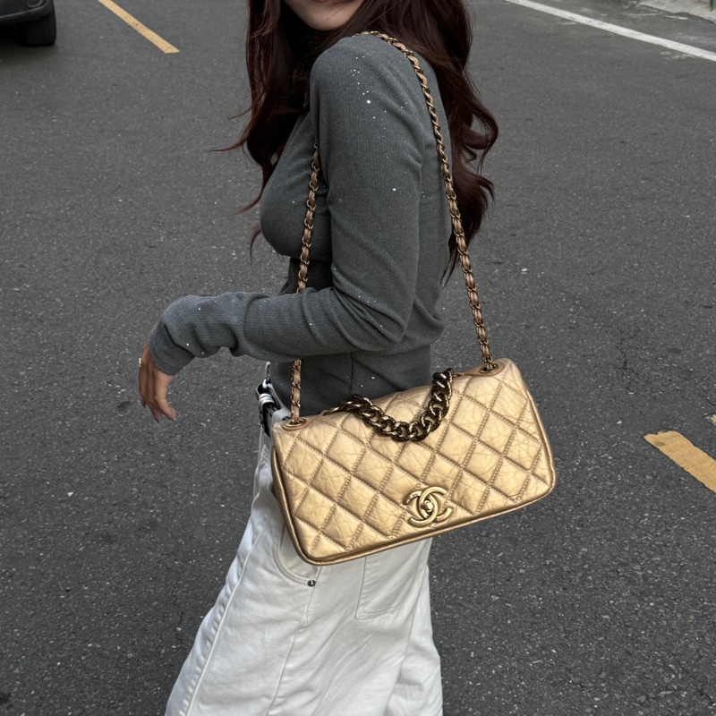 【超級新❗️】 Chanel CF28 極稀有黃金色口蓋包（絕版限量專櫃30萬）-5