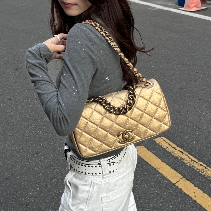 【超級新❗️】 Chanel CF28 極稀有黃金色口蓋包（絕版限量專櫃30萬）-6