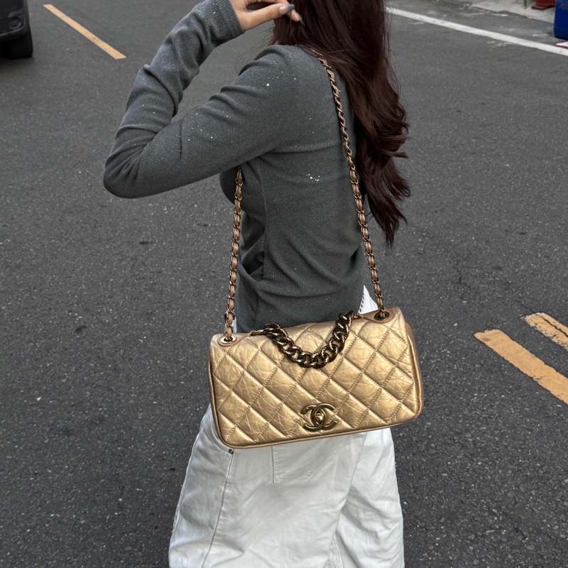 【超級新❗️】 Chanel CF28 極稀有黃金色口蓋包（絕版限量專櫃30萬）-26